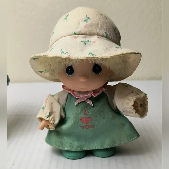 Precious Moments I Love You and Dad Doll Pair in Green Vintage 1988